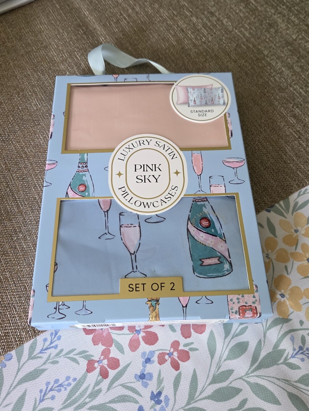 Pink Sky Luxury Satin Pillowcases - Set of 2 (Pink & Blue) NWT